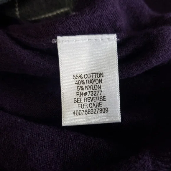 Croft & Barrow Argyle V Neck Sweater Mens Large Purple Grey Cotton Blend Knit - Picture 5 of 6